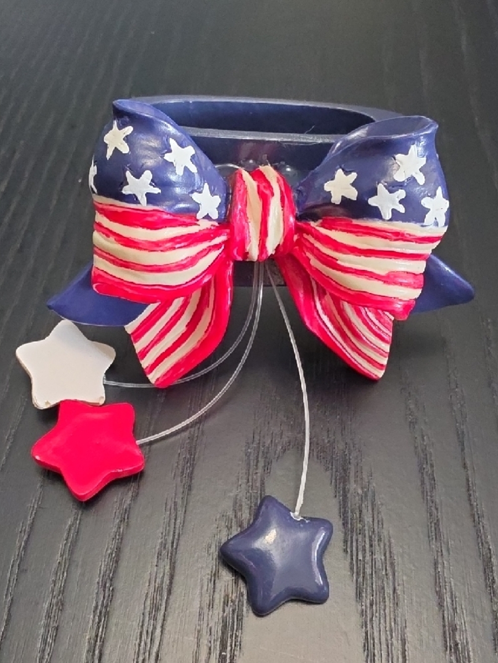 4th Of July Patriotic Napkin Rings with Star Charms - Red, White & Blue S/6 - Picture 3 of 16